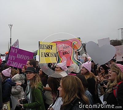 Women`s March, Resist Fascism, My Body My Choice, Pro-Choice, Signs and Posters, Washington, DC, USA Editorial Stock Photo