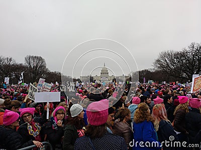 Women`s March on Washington DC, Protesters Gathered on the National Mall, US Capitol in the Distance, USA Editorial Stock Photo