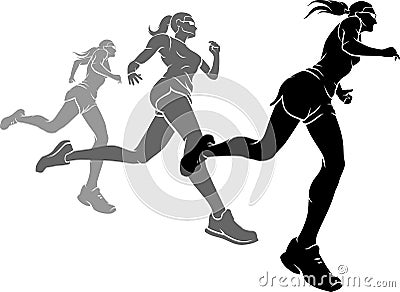 Women`s Race Foreshortening, Silhouette Form Vector Illustration