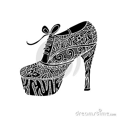 Women`s shoes with floral ornament. Cartoon Illustration