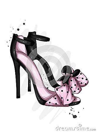 Women`s stylish high-heeled shoes and trousers. Fashion and style, clothing and accessories. Vector illustration. Vector Illustration