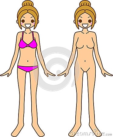 Women's underwear and naked Cartoon Illustration