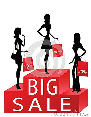 Women with sale percents on their bags Vector Illustration
