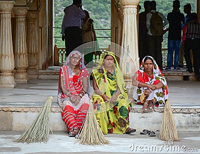 Women in the sarees at the Amber Fort in Jaipur, India Editorial Stock Photo