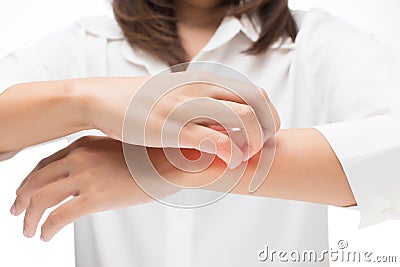 Women scratch the itch with hand Stock Photo