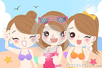 Women selfie in beach Stock Photo