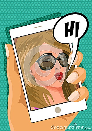 Women Selfie Pop Art Vector Illustration Vector Illustration