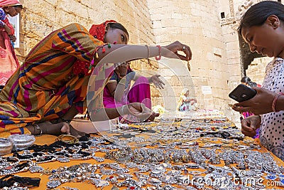 Women seller at market place inside Jaislamer fort, Jaisalmer, Rajasthan Editorial Stock Photo