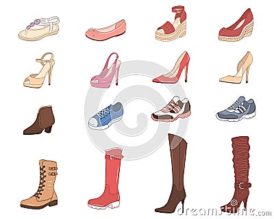 Women shoes collection, vector illustration. Vector Illustration