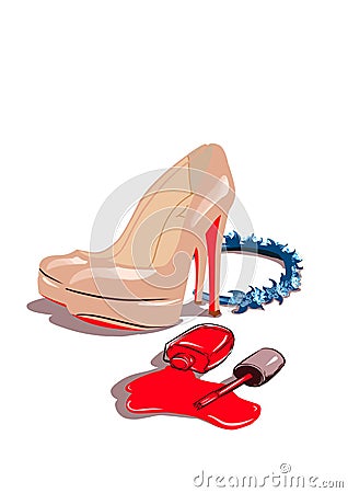Women shoes, lipstick and accessory Stock Photo