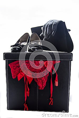 Women shoes panties gloves and purse Stock Photo