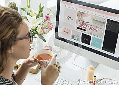 Women Shopping Online Shopaholics Purchase Concept Stock Photo