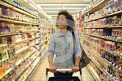 Women,Shopping, Supermarket, Shopping Cart, Retail, Grocery Prod Stock Photo