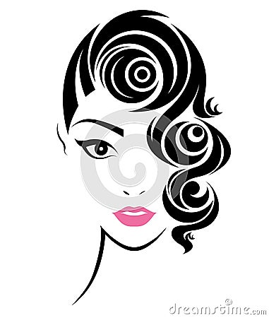 Women short hair style icon, logo women face Vector Illustration