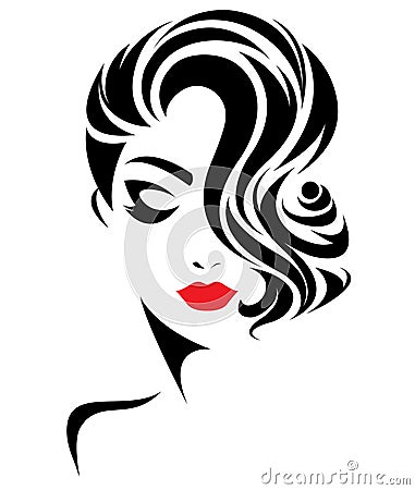 Women short hair style icon, logo women face on white background Vector Illustration