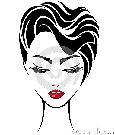 Women short hair style icon, logo women face on white background Vector Illustration