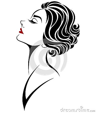 Women short hair style icon, logo women face on white background Vector Illustration