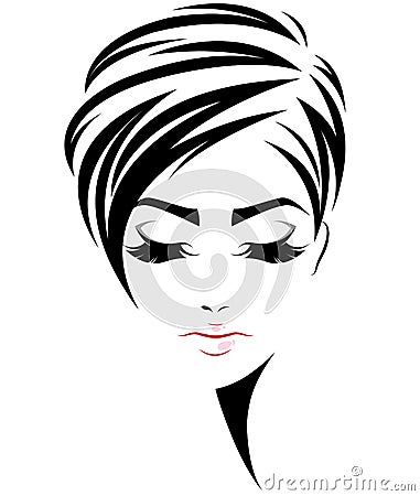 Women short hair style icon, logo women face on white background Vector Illustration