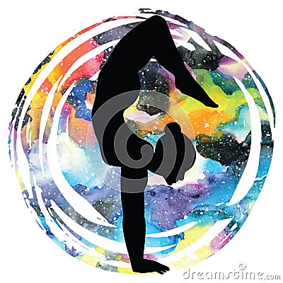 Women silhouette.Arm Balance Scorpion Yoga Pose. Bhuja Vrischikasana Vector Illustration