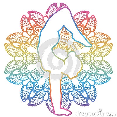 Women silhouette. Arm Balance Scorpion Yoga Pose. Bhuja Vrischikasana Vector Illustration