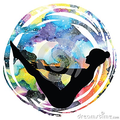 Women silhouette. Boat yoga pose. Paripurna Navasana Vector Illustration