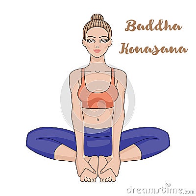 Women silhouette. Bound Angle yoga pose. Baddha Konasana Vector Illustration