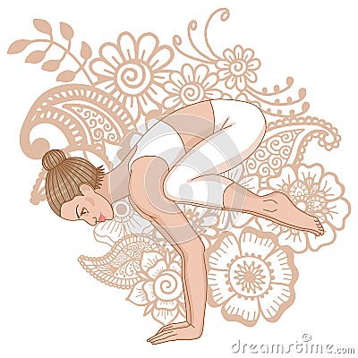 Women silhouette. Crane yoga pose. Bakasana Vector Illustration