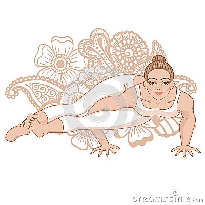 Women silhouette. Eight-Angle Yoga Pose. Astavakrasana Vector Illustration