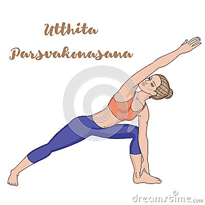 Women silhouette. Extended side angle yoga pose. Utthita Parsvakonasana Vector Illustration