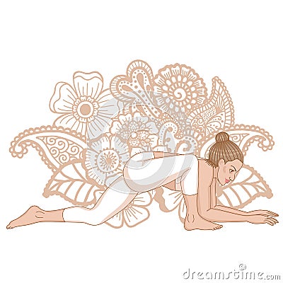 Women silhouette. Lizard yoga pose. Utthan Pristhasana Vector Illustration