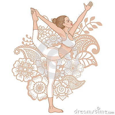 Women silhouette. Lord of the dance yoga pose. Natarajasana Vector Illustration