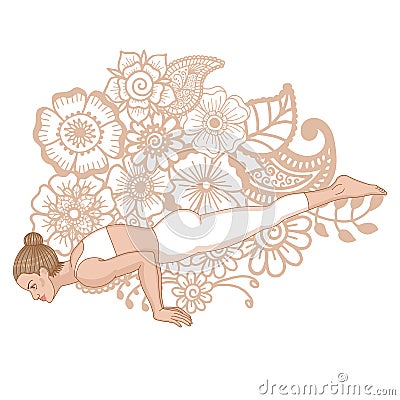 Women silhouette. Peacock yoga pose. Mayurasana Vector Illustration