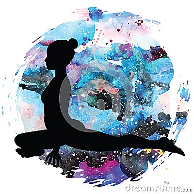 Women silhouette. Pigeon Yoga Pose. Kapotasana Vector Illustration