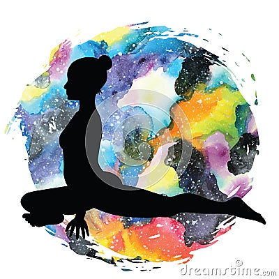 Women silhouette. Pigeon Yoga Pose. Kapotasana Vector Illustration