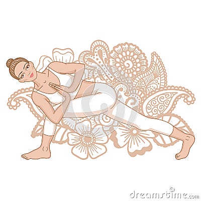 Women silhouette. Revolved Side Angle Yoga Pose. Parivrtta Parsvakonasana Vector Illustration