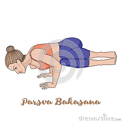 Women silhouette. Side Crane Crow Yoga Pose. Parsva Bakasana Vector Illustration