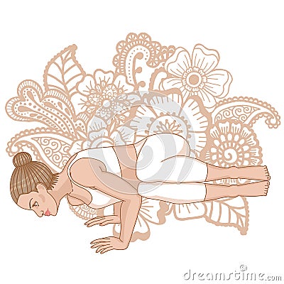 Women silhouette. Side Crane Crow Yoga Pose. Parsva Bakasana Vector Illustration