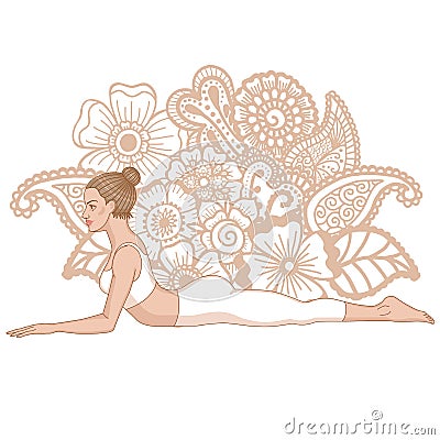 Women silhouette. Sphinx yoga Pose. Salamba Bhujangasana. Vector Illustration