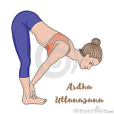 Women silhouette. Standing half forward bend yoga pose. Ardha uttanasana Vector Illustration