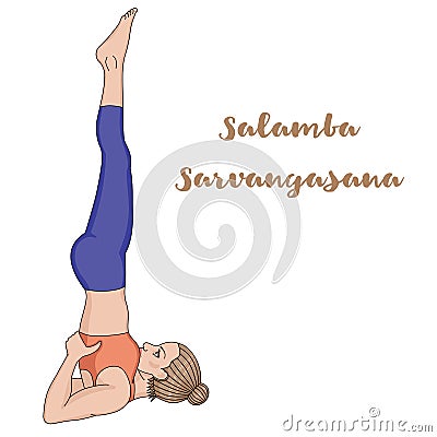 Women silhouette. Supported shoulderstand yoga pose. Salamba Sarvangasana Vector Illustration