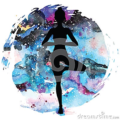 Women silhouette. Tree yoga pose. Vrikshasana. Vector Illustration