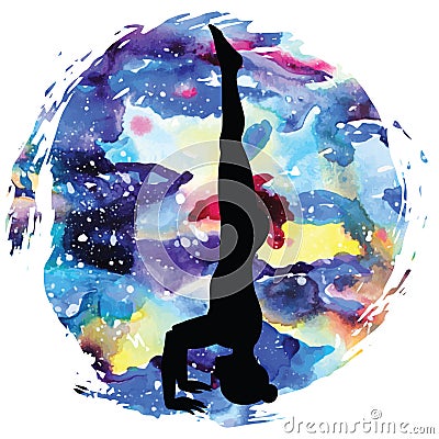 Women silhouette. Tripod Headstand yoga pose. Sirsasana 2 Vector Illustration