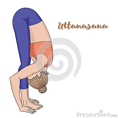 Women silhouette. Uttanasana, forward fold yoga pose. Vector Illustration