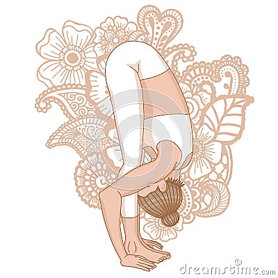 Women silhouette. Uttanasana, forward fold yoga pose. Vector Illustration