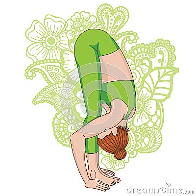 Women silhouette. Uttanasana, forward fold yoga pose. Vector Illustration