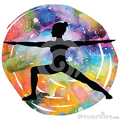 Women silhouette. Warrior 2 yoga pose. Virabhadrasana 2 Vector Illustration