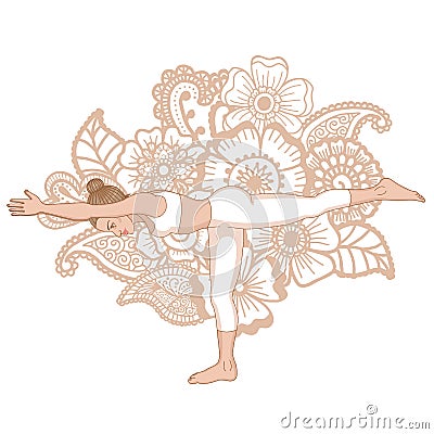 Women silhouette. Warrior 3 yoga pose. Virabhadrasana 3 Vector Illustration