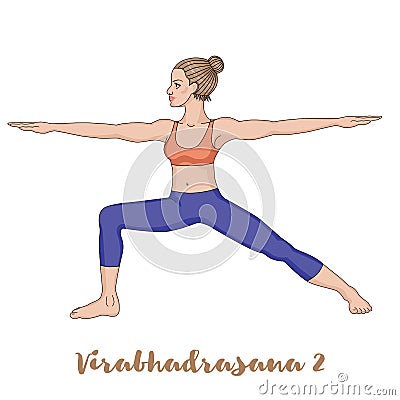 Women silhouette. Warrior 2 yoga pose. Virabhadrasana 2 Vector Illustration