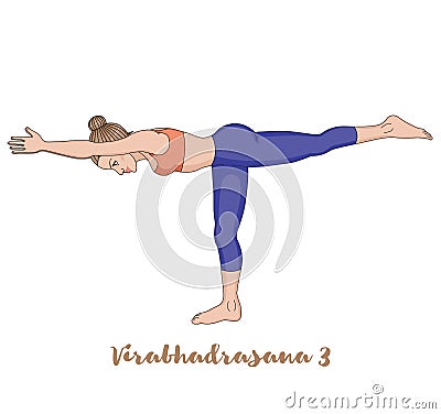 Women silhouette. Warrior 3 yoga pose. Virabhadrasana 3 Vector Illustration