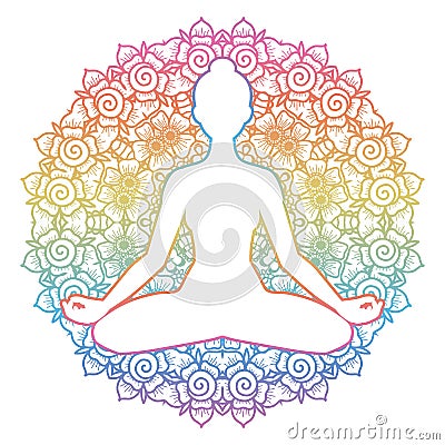 Women silhouette. Yoga lotus pose. Padmasana. Vector Illustration